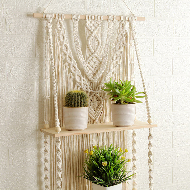 Decorative Macramé Wall Shelf with Dual Plant Holders Stornfield