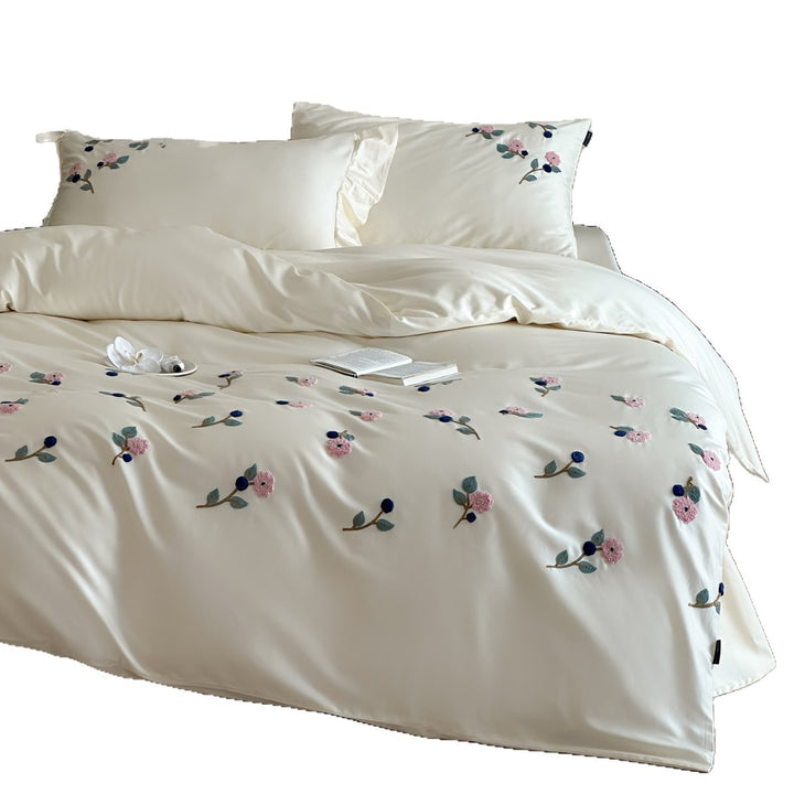 Floral Embroidered Satin-Feel Duvet Cover Set with Pillow Shams