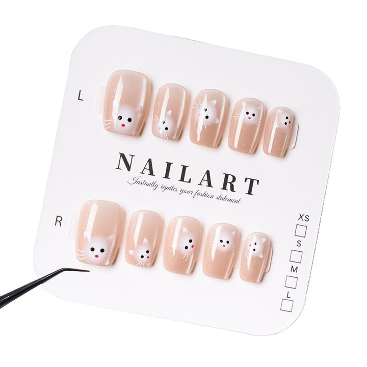 Whimsical Cat-Themed Press-On Nail Art Set Stornfield