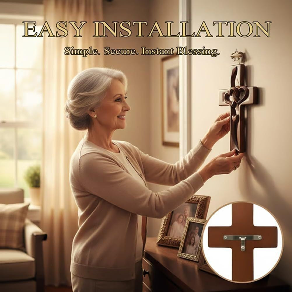 Wooden Heart-Embellished Cross Decoration Stornfield