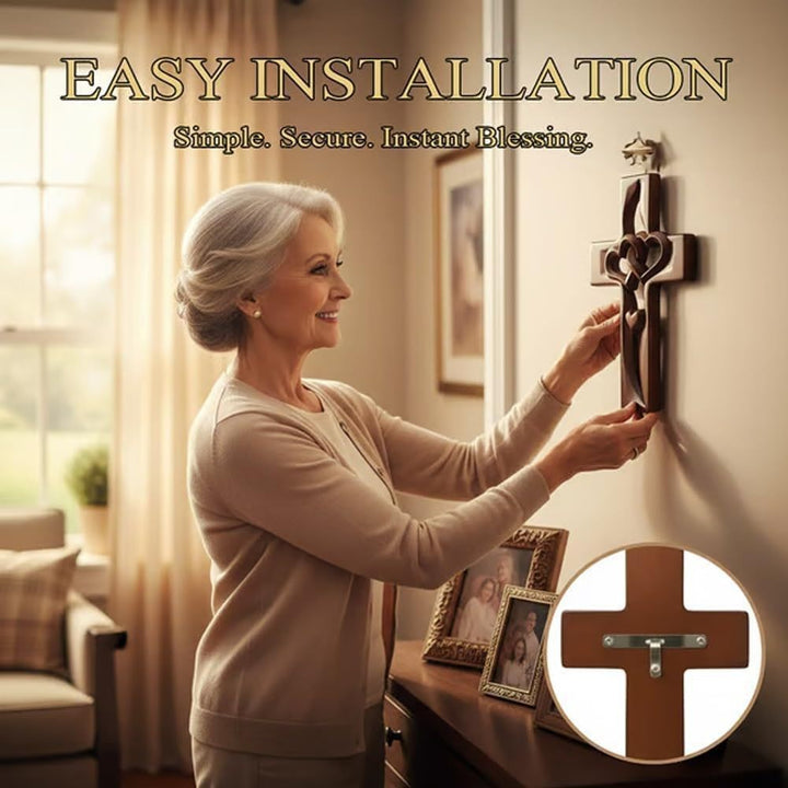 Wooden Heart-Embellished Cross Decoration Stornfield
