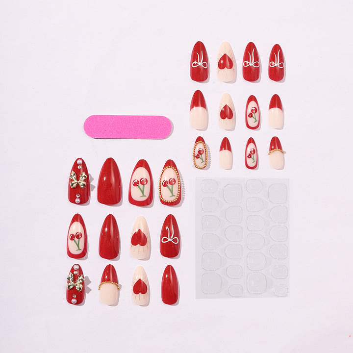 Creative Nail Art Set with Elegant Heart and Bow Designs Stornfield