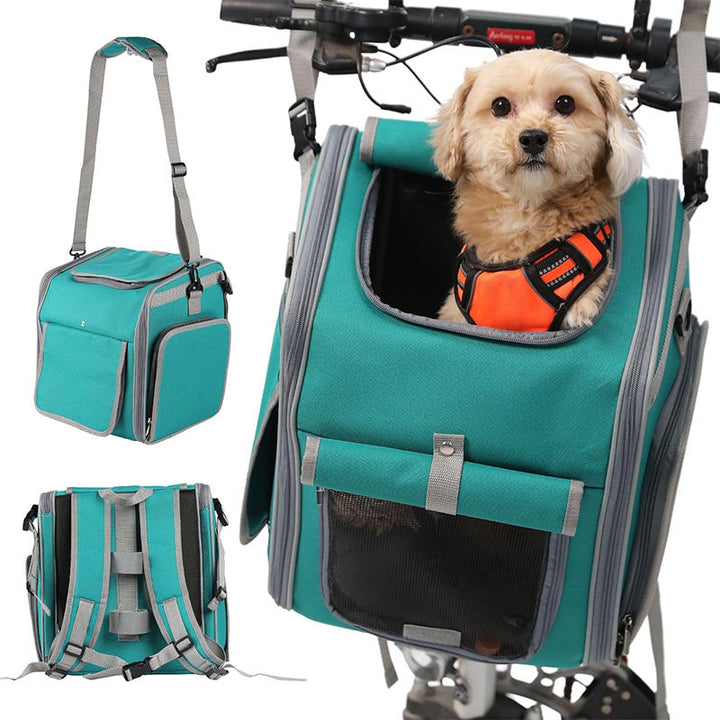 Front-Mount Convertible Bicycle Pet Carrier Backpack with Expandable Mesh Canopy and Padded Orthopedic Base Stornfield