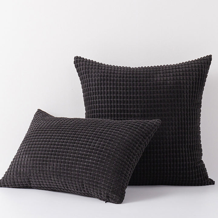 Plush Waffle-Grid Chenille Sofa Accent Pillow Duo with Removable Zip Covers