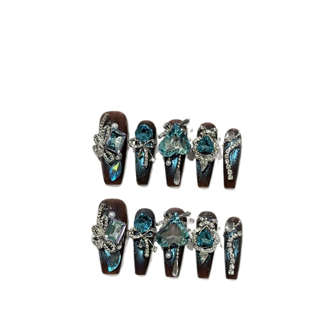 Artistic Crystal-Embellished Press-On Nail Set