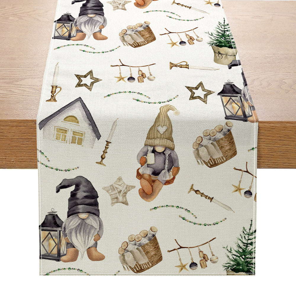 Festive Santa Stripe Table Runner Linen-Texture Holiday Dining Decor