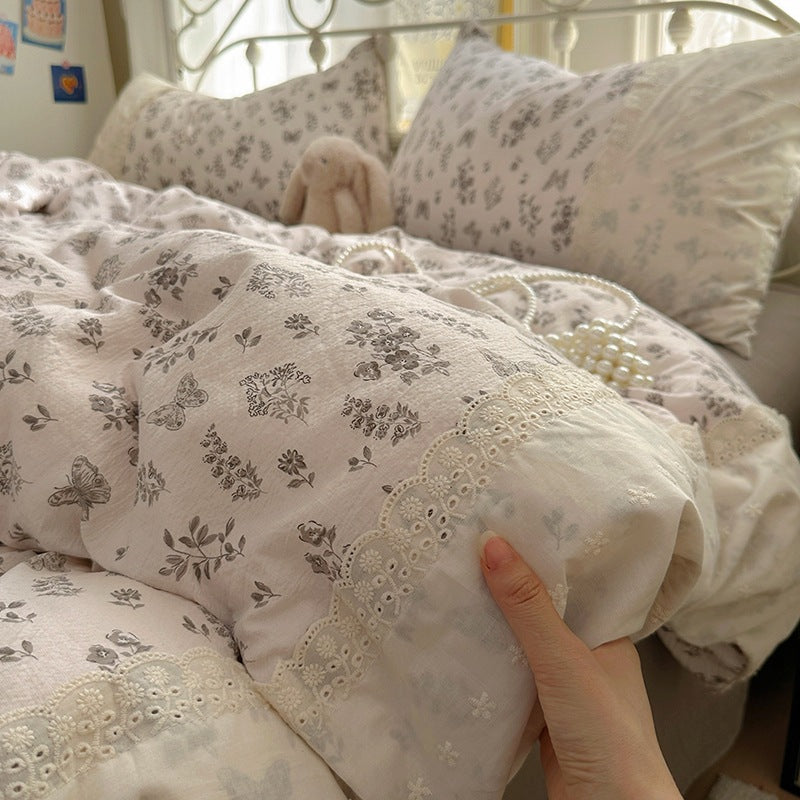 Soft Floral Embroidered Bedspread Set