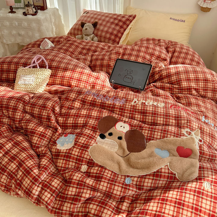 Plush Cartoon-Themed Duvet Cover Set