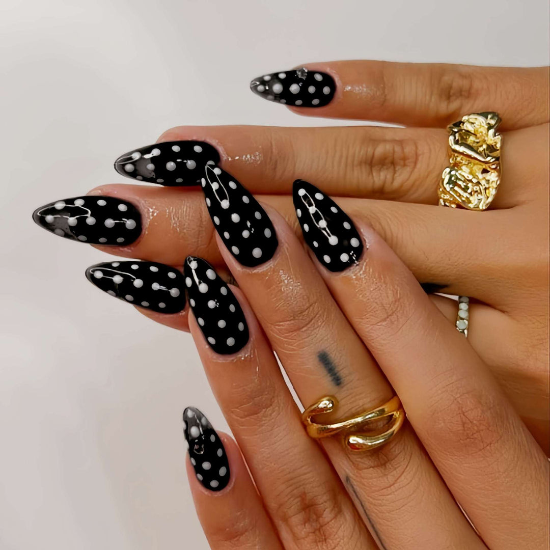 Artistic Almond-Shaped Press-On Nail Set with Polka Dot Design Stornfield