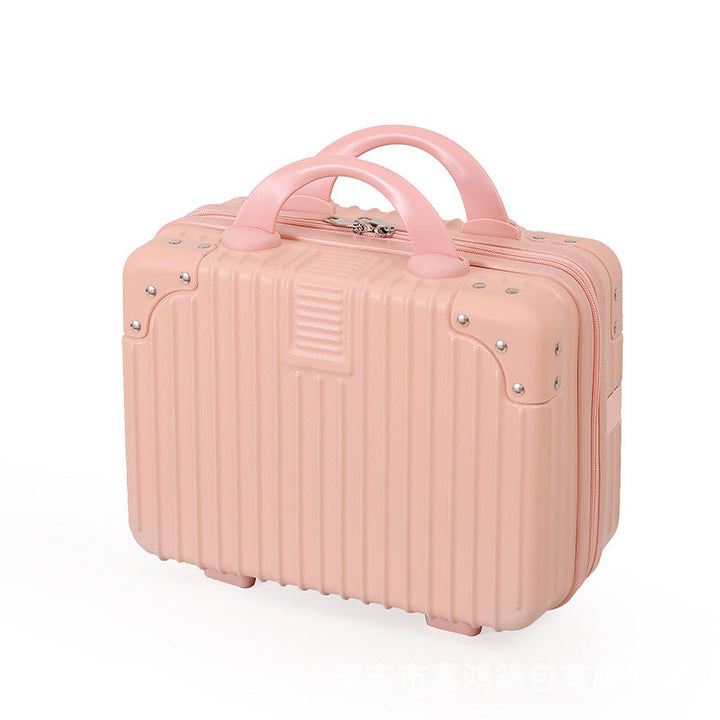 compact hard-shell travel vanity cosmetic and tech organizer with ribbed shell reinforced corners removable padded insert Stornfield