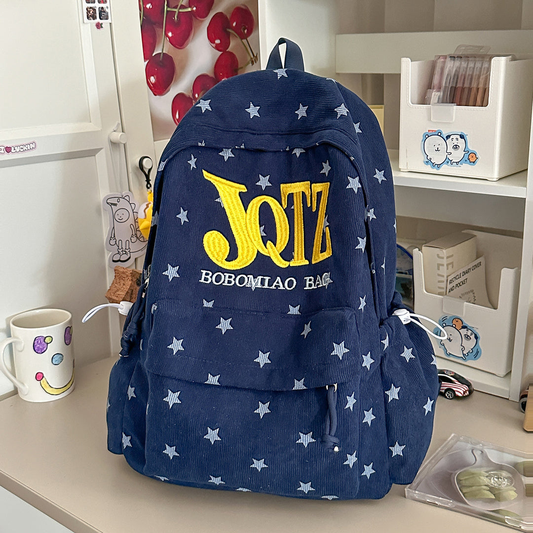 Stylish Star-Embellished Corduroy Backpack Stornfield