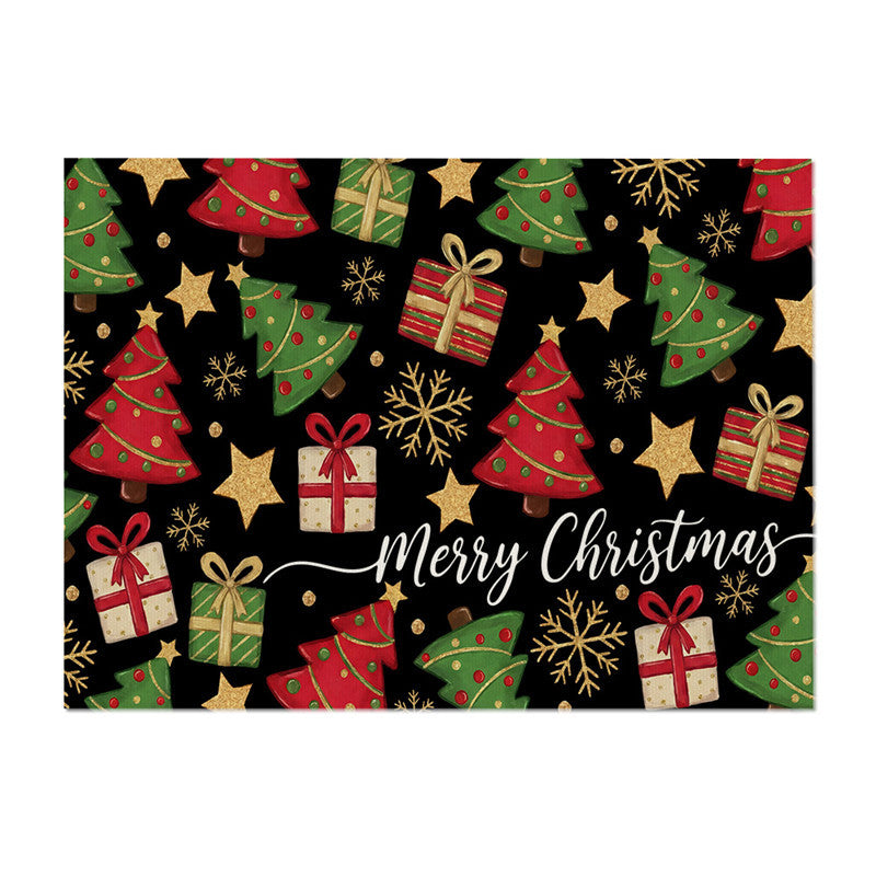 Festive Merry Christmas Pine Forest Cotton-Linen Wall Tapestry with Star and Snowflake Motif