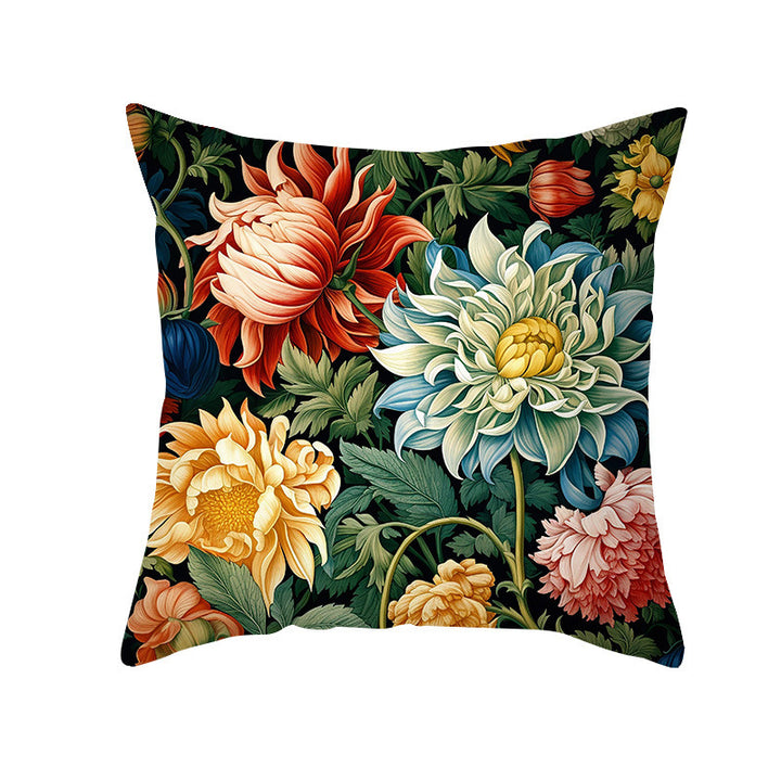 Vintage Botanical Tapestry-Style Cotton-Linen Square Throw Pillow Cover