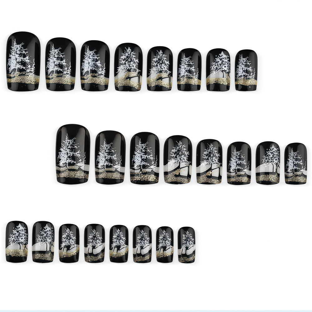 Artificial nails with romantic winter forest pattern Stornfield