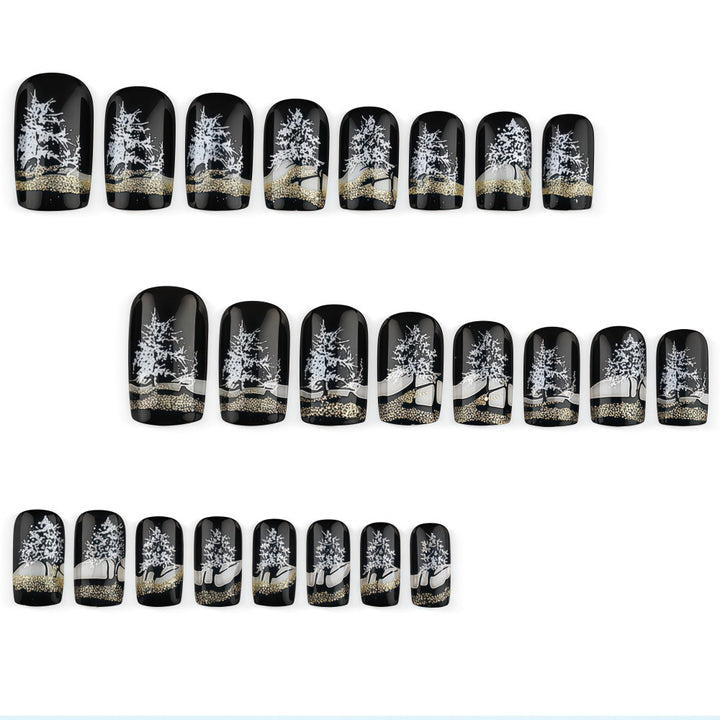 Artificial nails with romantic winter forest pattern Stornfield