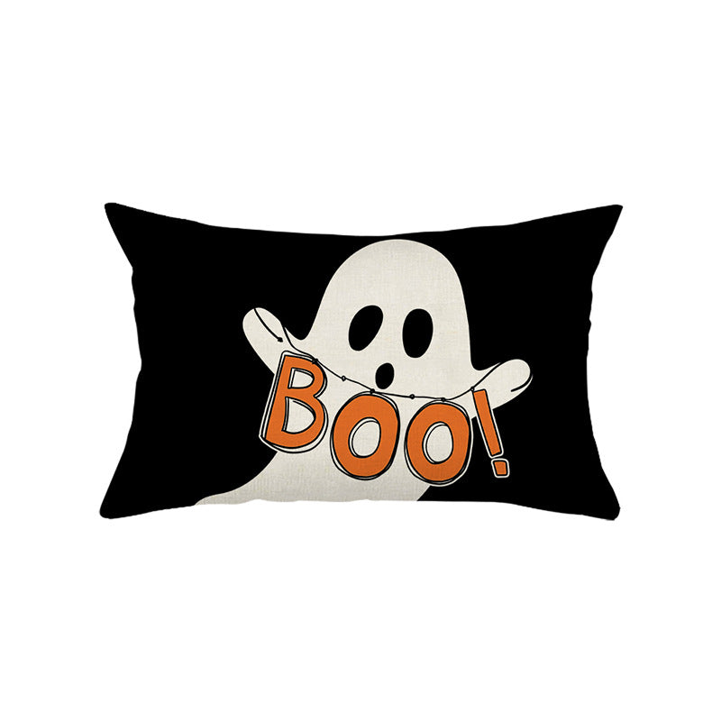 Halloween Decorative Lumbar Pillow Cover with Script Typography and Hidden Zipper