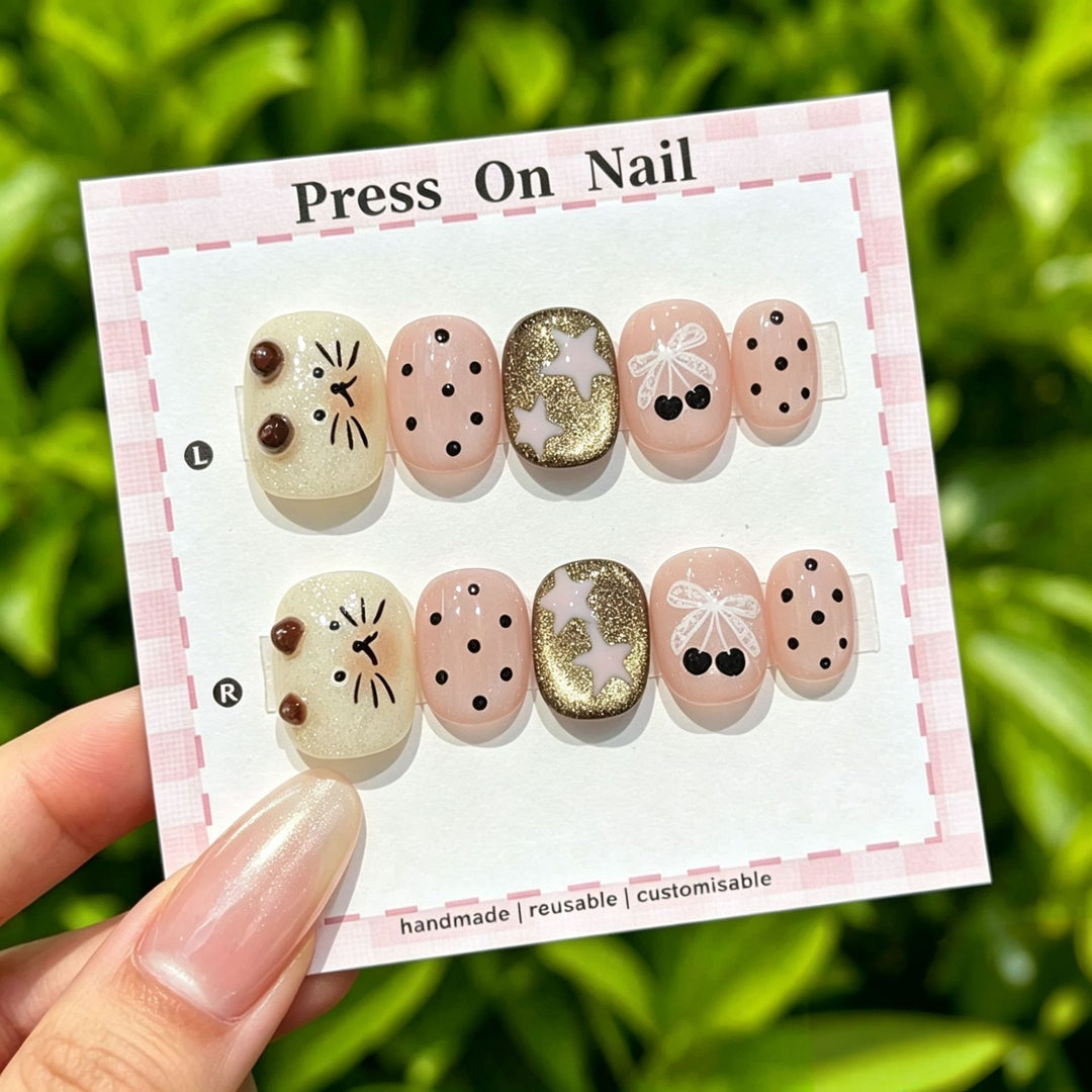 Decorative Press-On Nail Set with Gem Accents  1791774365