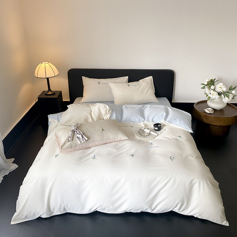 Botanical Embroidered Cotton-Sateen Duvet Cover Set with Pillowcases