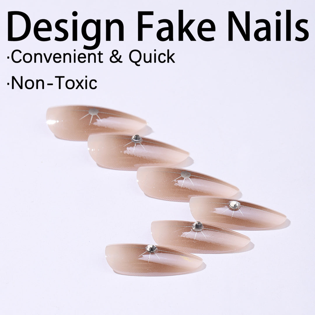 Nail set with elegant rhinestone accents and contoured design Stornfield