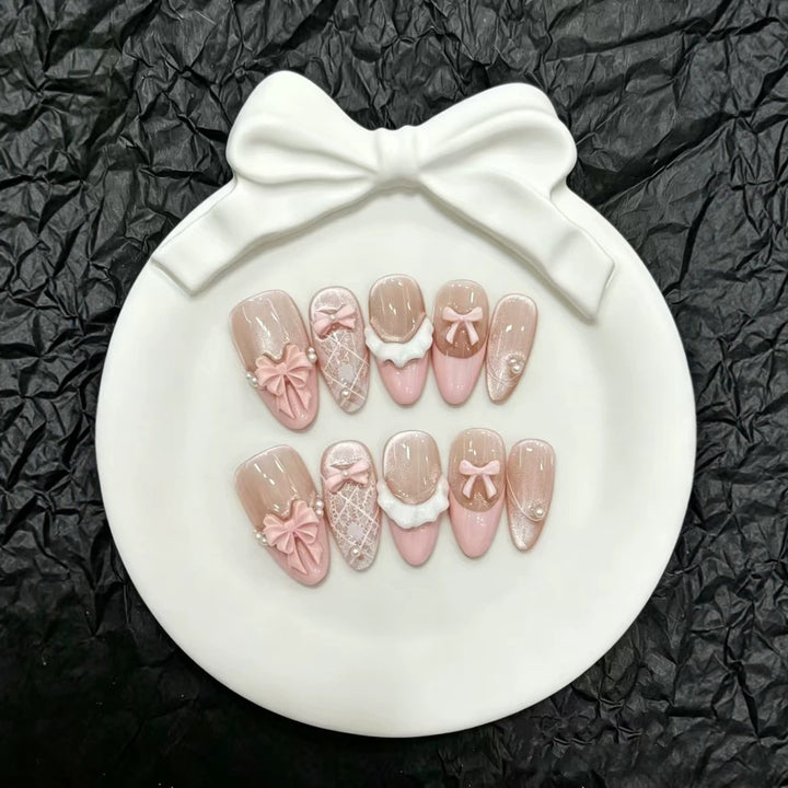 Decorative 3D Bow Press-On Nails Set