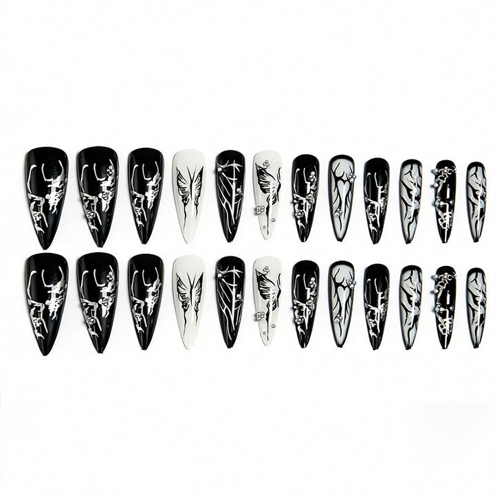 Artificial nail set with elegant geometric designs and creative metallic accents Stornfield