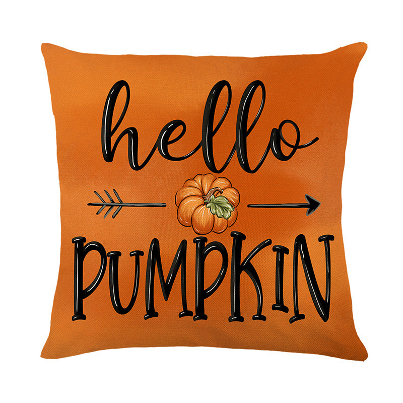 Autumn Harvest Linen-Texture Decorative Throw Pillow Cover with Thankful & Blessed Print