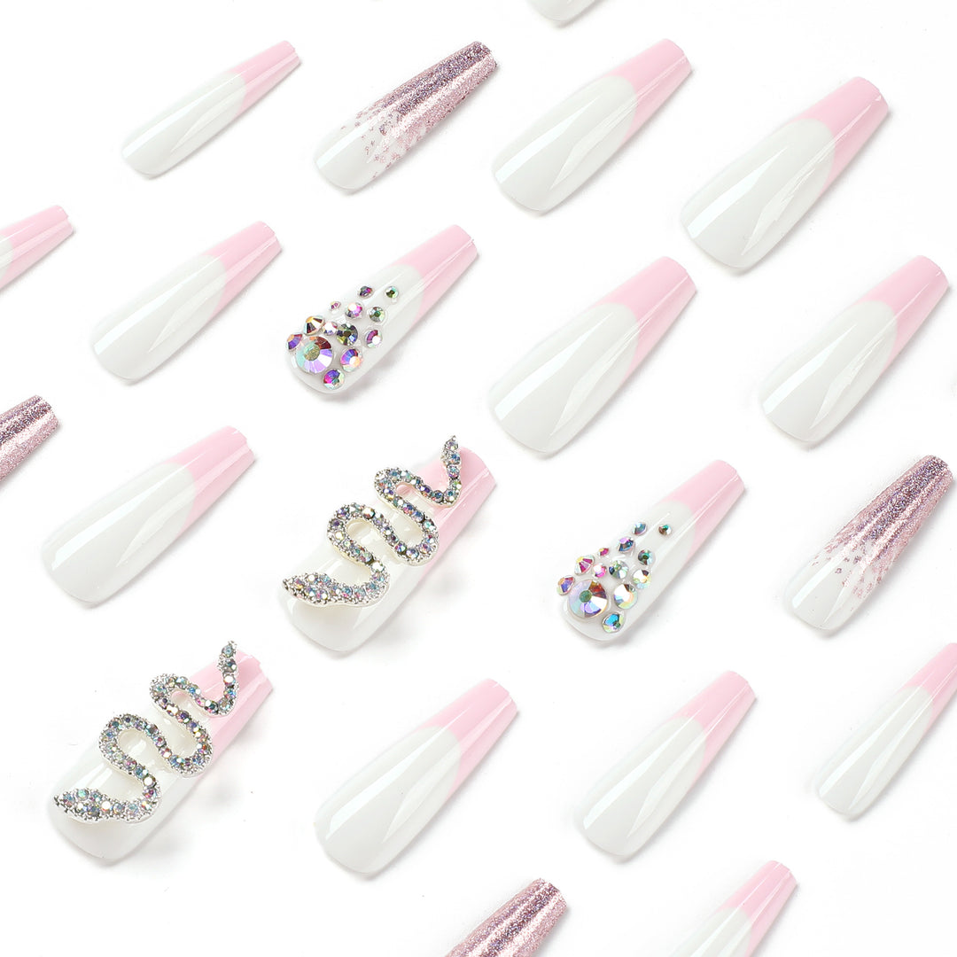 Artful Nail Extensions with Glitter and Rhinestone Decorations Stornfield