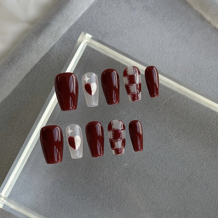 Decorative Heart-Appliqué Press-On Nail Set