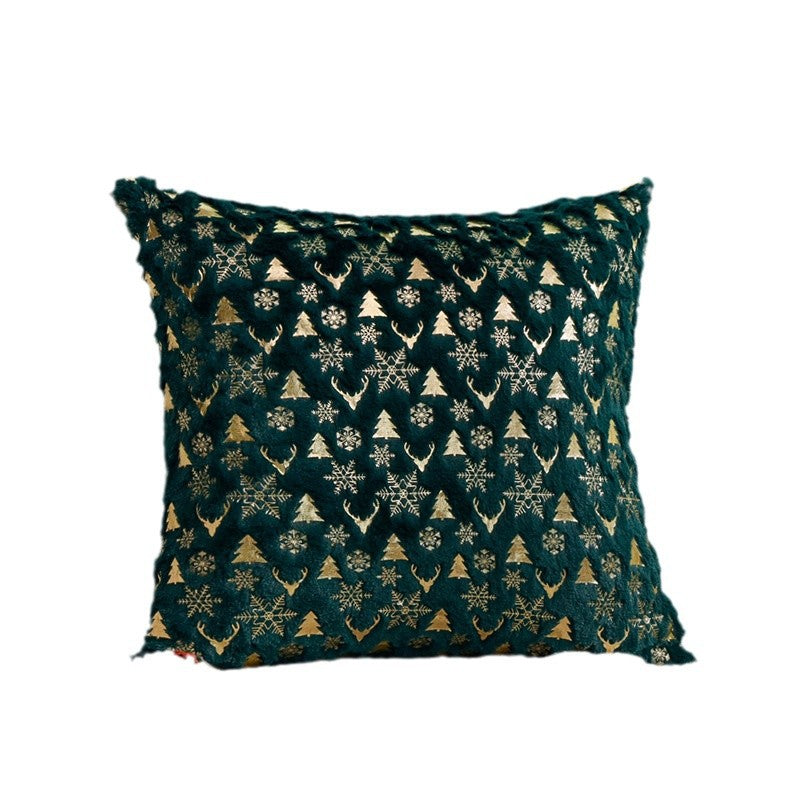 Square festive velvet cushion cover with golden Christmas applique Stornfield