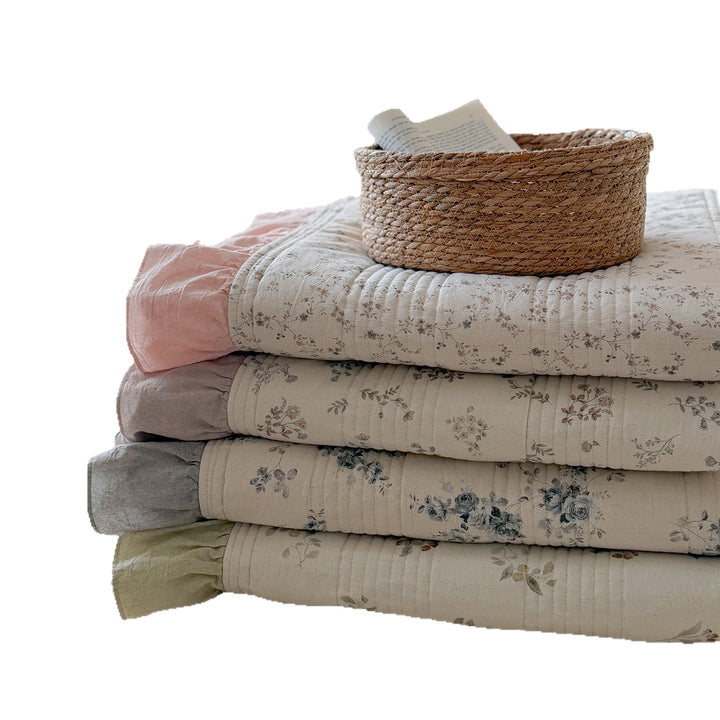 Quilted Floral-Print Cotton Ruffle Bedspread Set