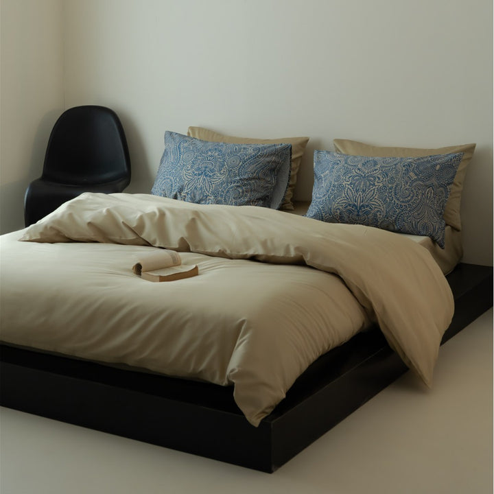 Solid Microfiber Duvet Cover Set with Paisley Accent Pillow Shams
