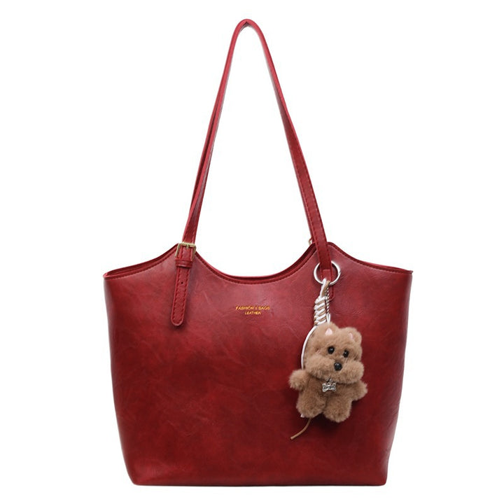 Stylish Faux Leather Tote Bag with Charming Keychain