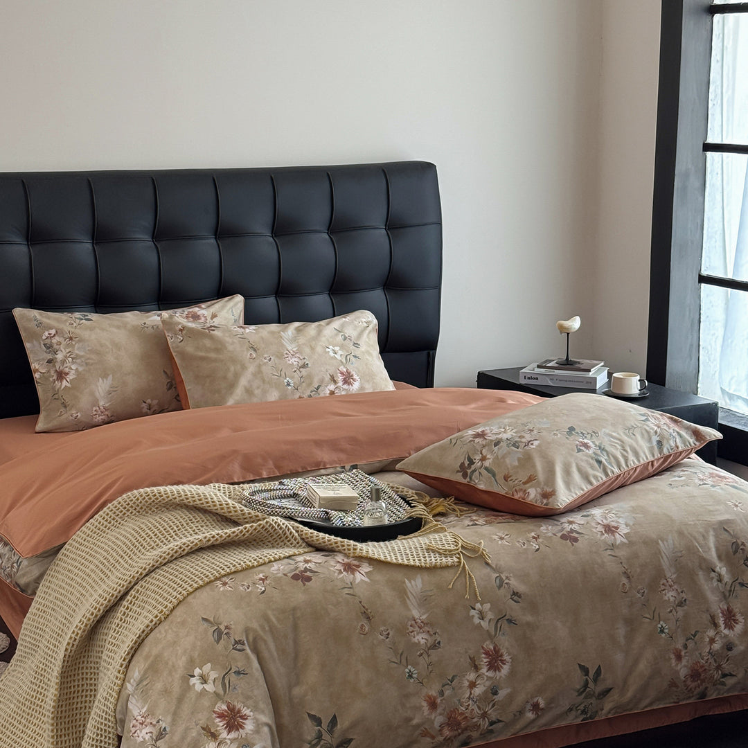 Floral Reversible Cotton Sateen Duvet Cover Set