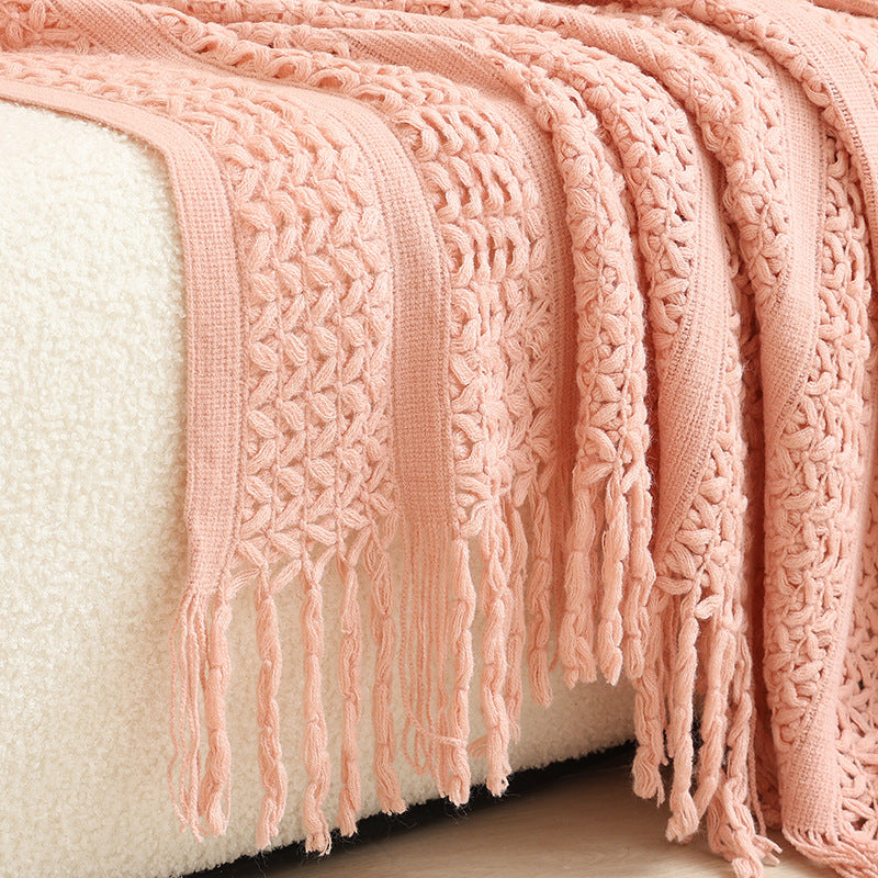 Women knitted throw blanket with fringes Stornfield