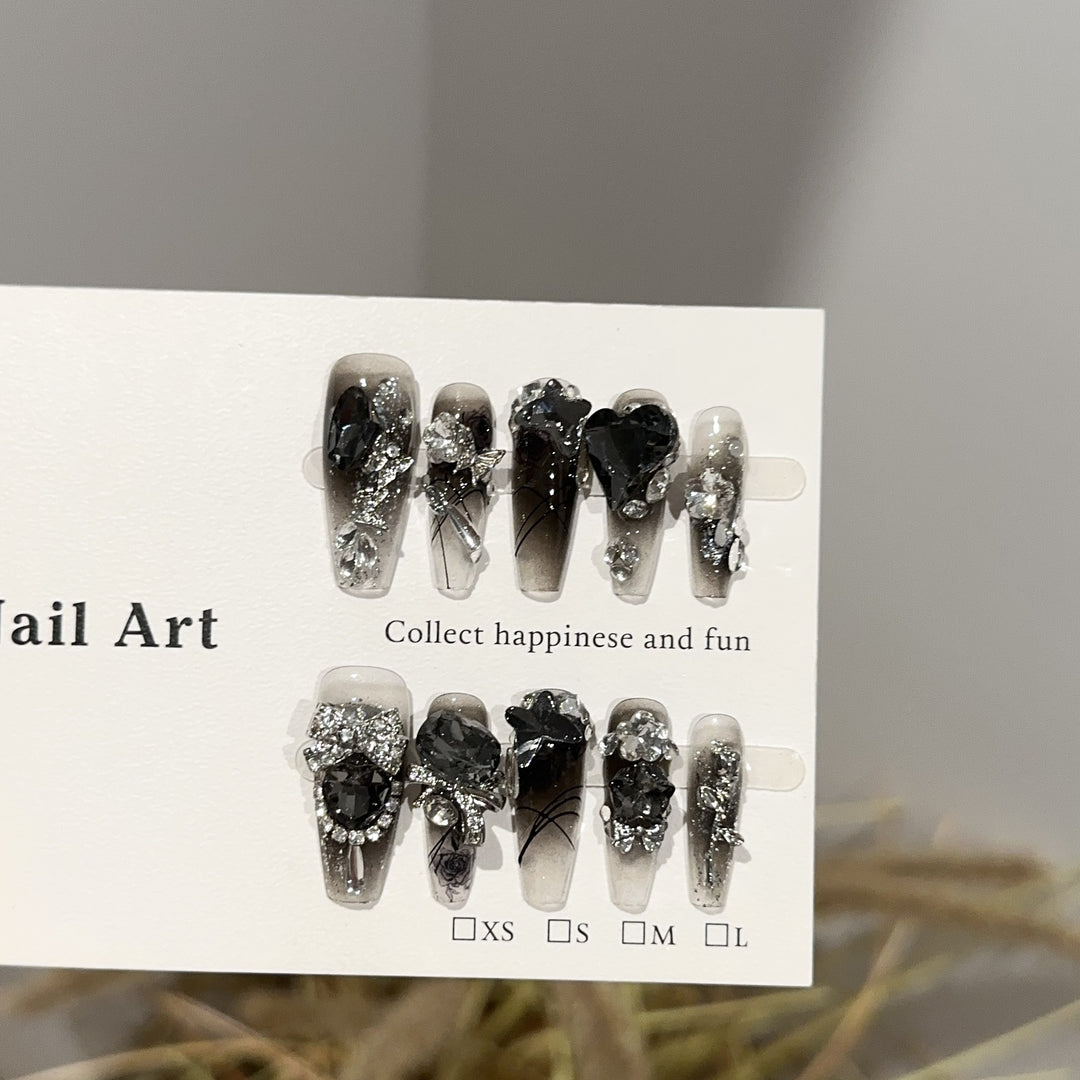 Glamorous Decorative Press-On Nail Art Set with Crystal Accents