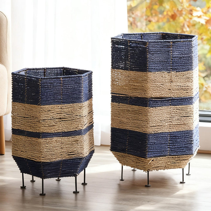 Stylish laundry basket made of rattan with metal legs Stornfield