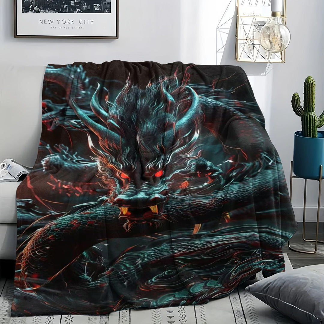 Oversized Dragon Print Plush Blanket