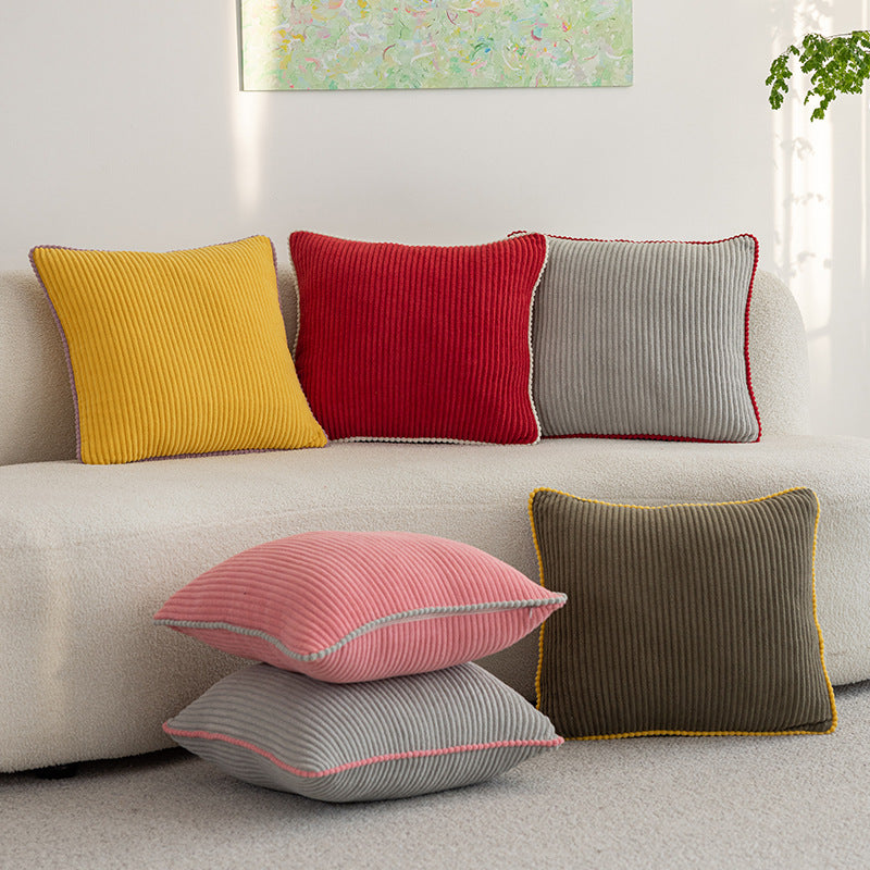 Ribbed Corduroy Square Throw Pillow with Scalloped Edge
