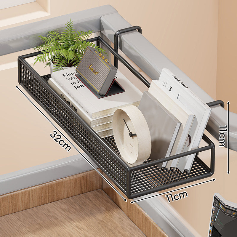 Clamp-On Mesh Desk Partition Shelf Organizer with Lattice Tray and Over-Edge Hooks