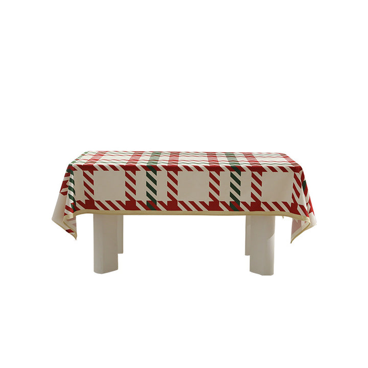 Printed rectangular tablecloth made of easy-care polyester with decorative hem border