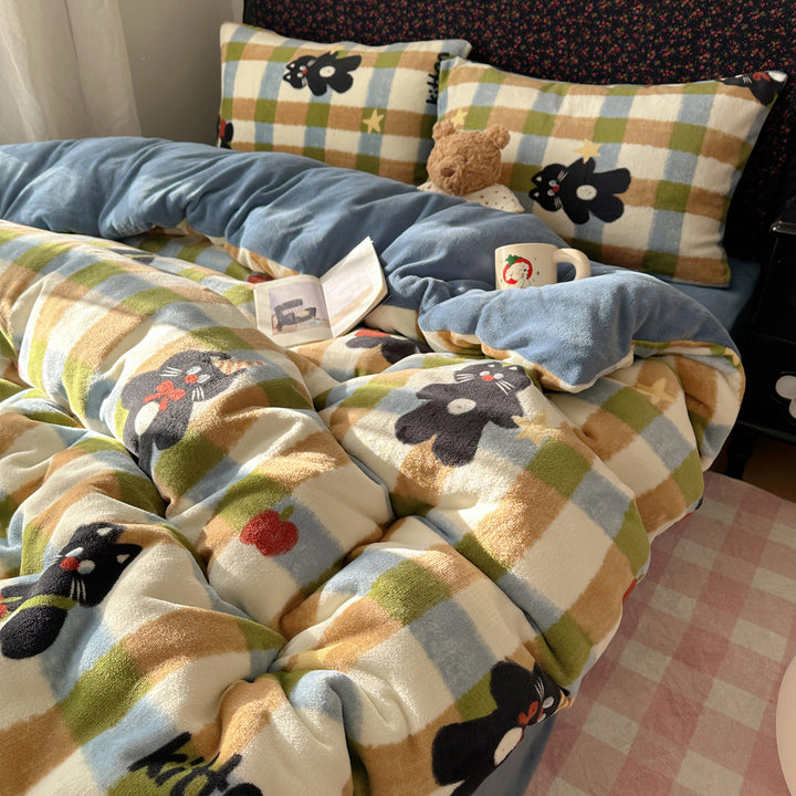 Children's Plush Reversible Teddy Patchwork Comforter Bed Set