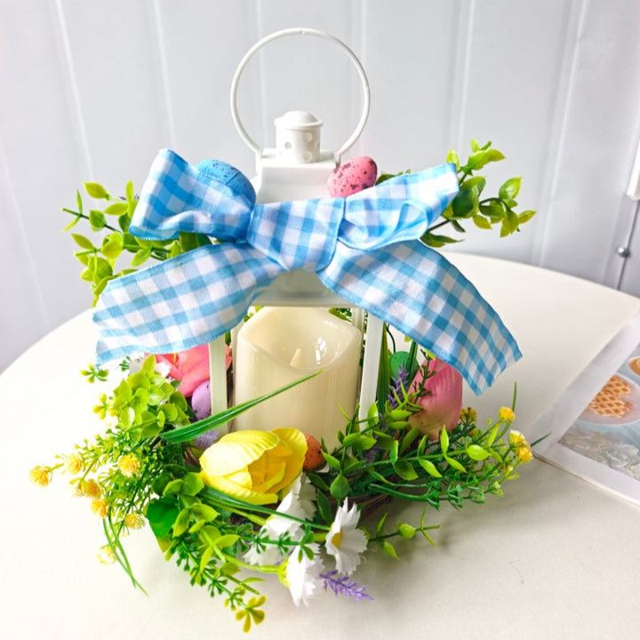 Decorative table lantern with artificial flowers and ribbon Stornfield