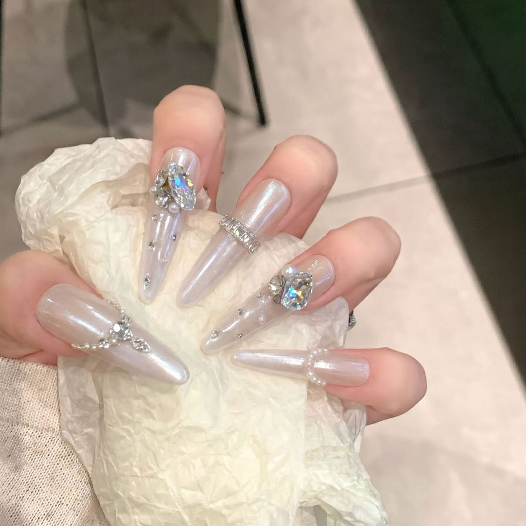 Decorative Stiletto Nail Tips Set with Gemstone Accents Stornfield