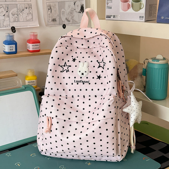 Polka Dot Backpack with Cute Character Accents Stornfield