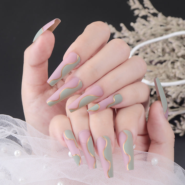 Long Elegant Press-On Nail Set with Wave Design Stornfield