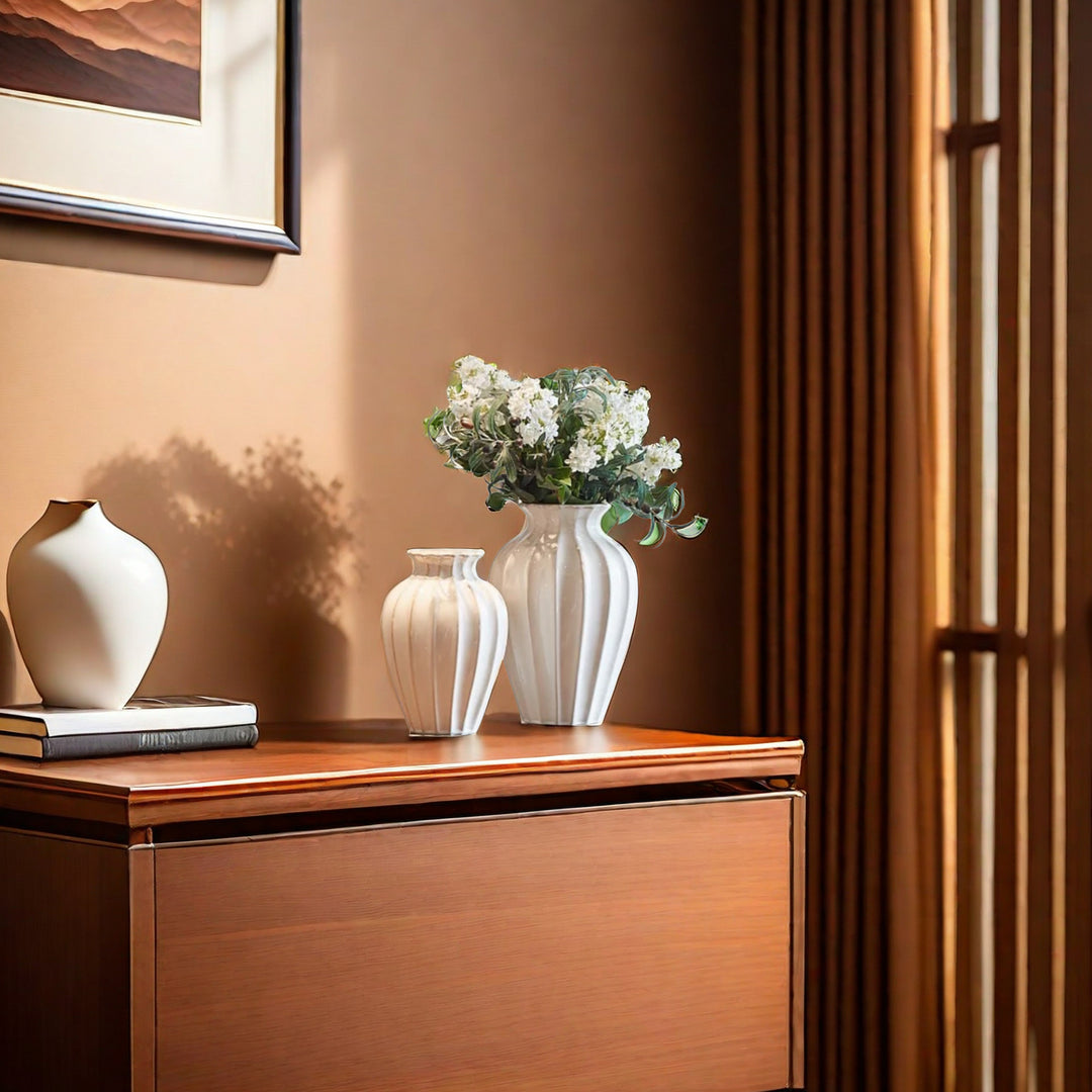 Elegant ceramic vase with ribbed structure Stornfield