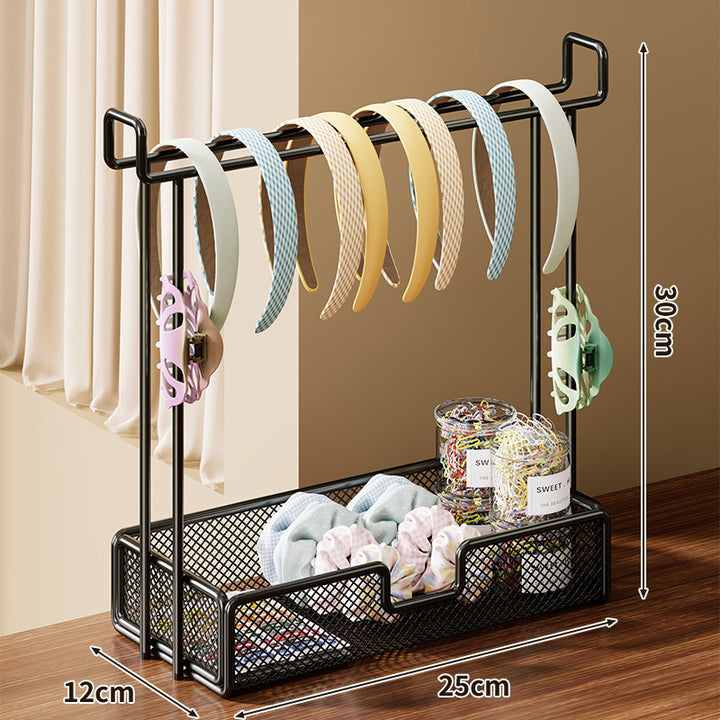 Headband and Hair Accessory Organizer Stand with Mesh Storage Tray