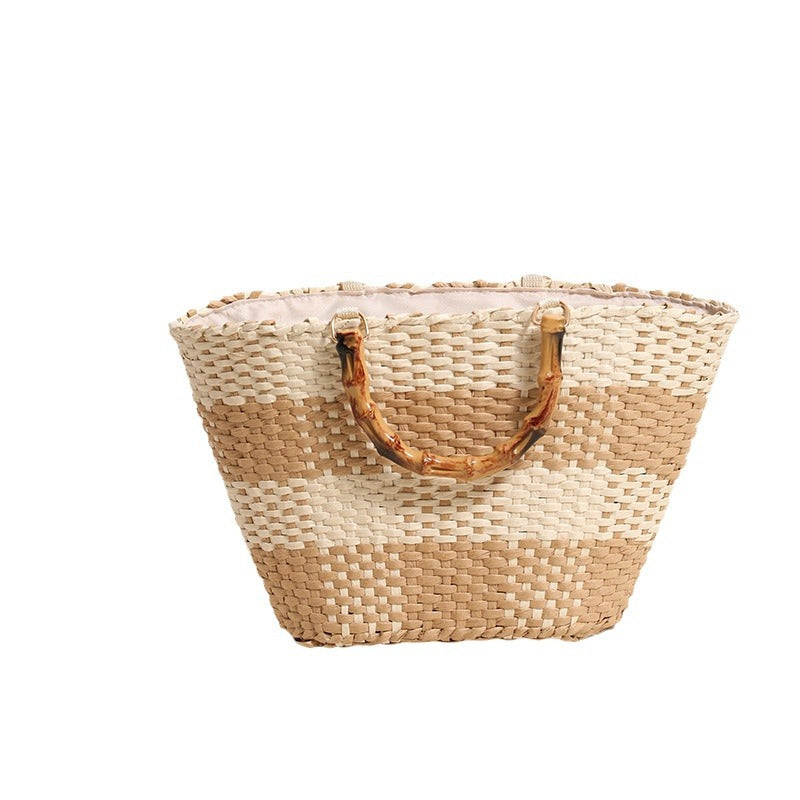 Braided bast bag with bamboo handle and decorative lining Stornfield