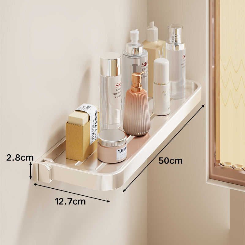 Wall-Mounted Slim Adhesive Bathroom Shelf Tray with Slotted Drainage and Rounded Edges