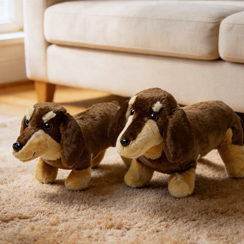 Realistic Long-Body Dachshund Plush Toy with Ultra-Soft Faux Fur and Bean-Filled Paws Stornfield